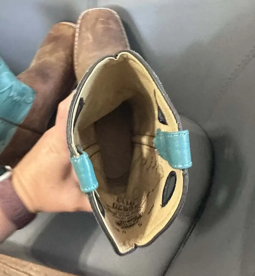 Smoky Mountain Kids' Square Toe Brown Oiled Distress/Turquoise Cowboy Boots 5